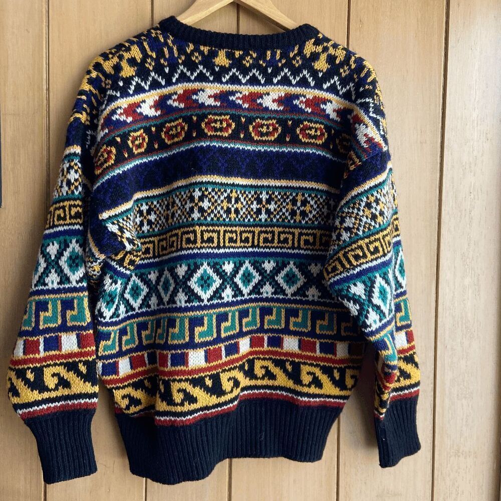 Men's Multicolor Patterned Crewneck Sweater - Navy Base - Picture 6 of 6